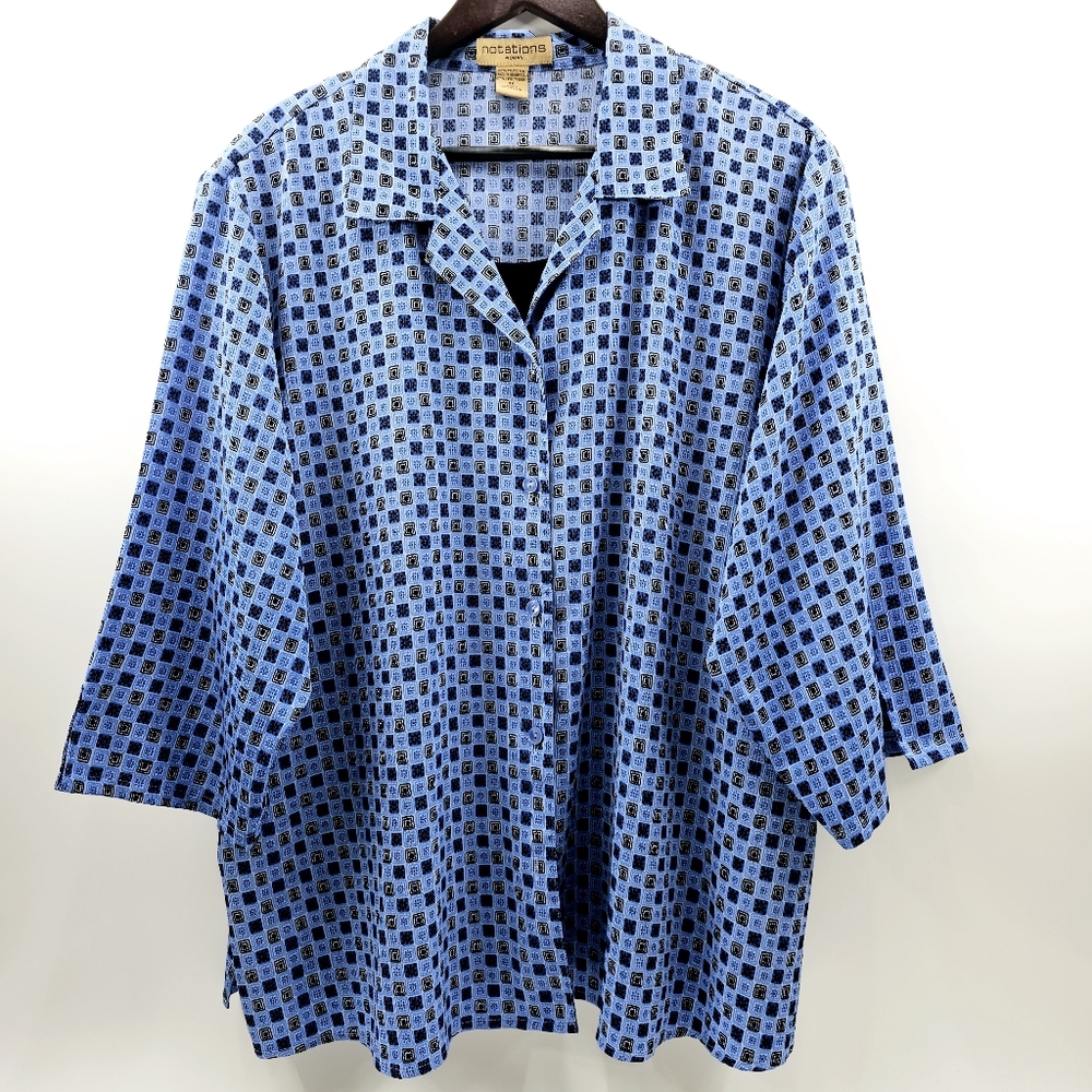 Notations 3X Women's Abstract Floral Polyester V-neck Lined Button Front Tunic